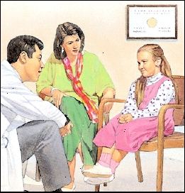 Κορίτσι κάθεται στην καρέκλα μιλώντας σε φορέα παροχής υγειονομικής περίθαλψης. Γυναίκα ψάχνει για.
