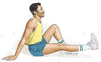 Ο άνθρωπος που κάθεται στο πάτωμα με ένα λυγισμένο γόνατο και το πόδι να ακουμπάνε στο πάτωμα. Άλλες πόδι ευθεία και εν μέρει αρθεί από το πάτωμα.